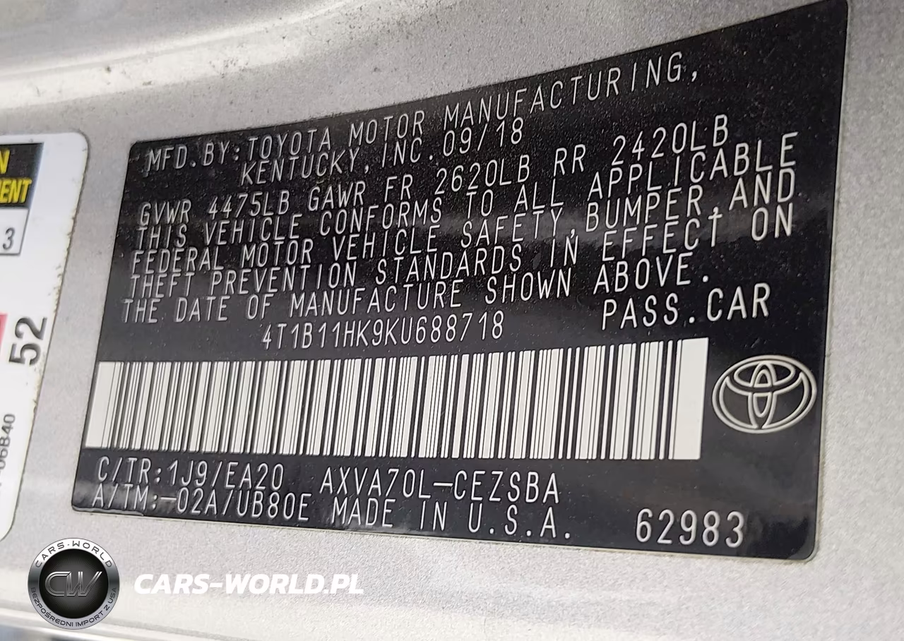 2019 Toyota Camry Se VIN:4T1B11HK9KU688718 - 9