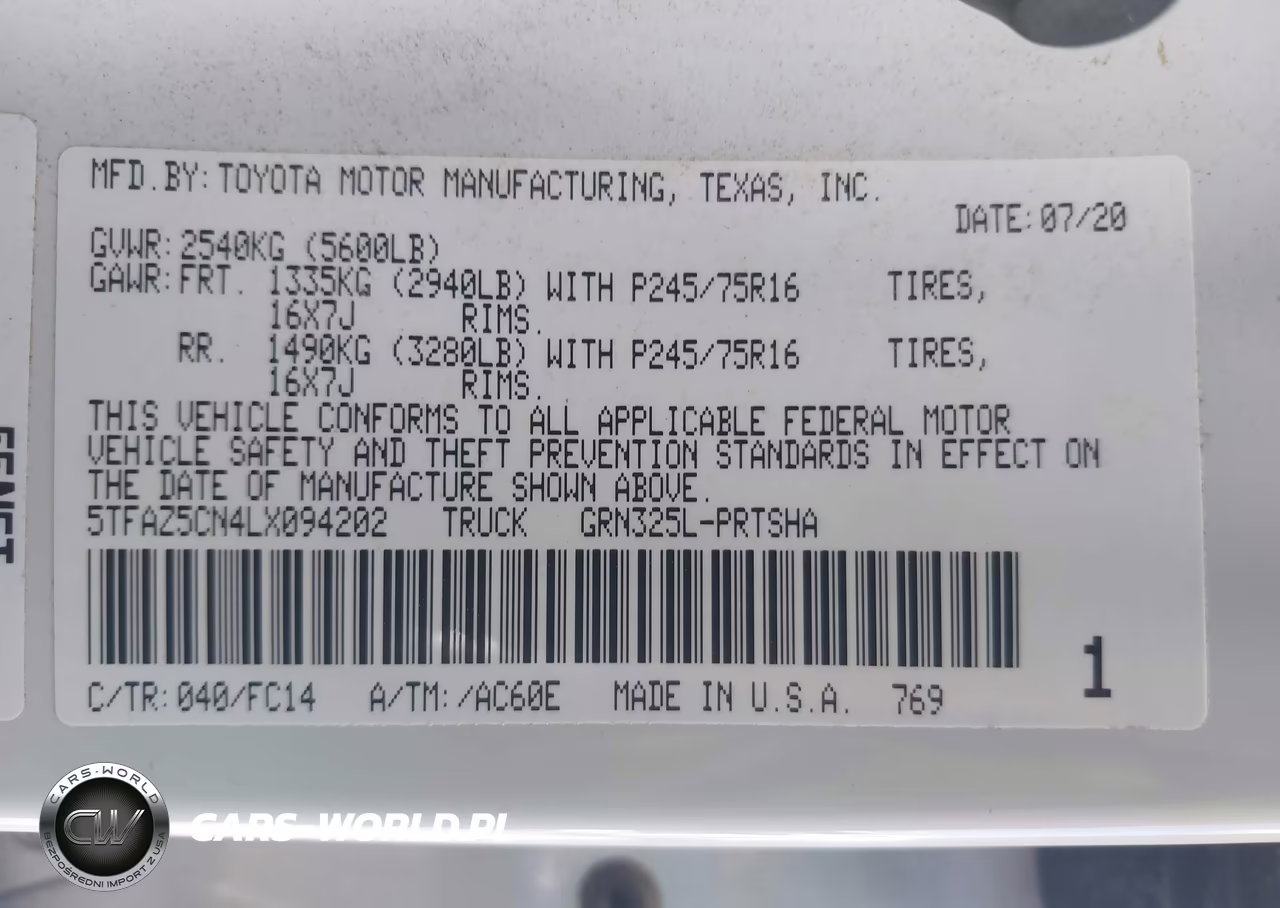 2020 Toyota Tacoma Sr5 V6 VIN:5TFAZ5CN4LX094202 - 9