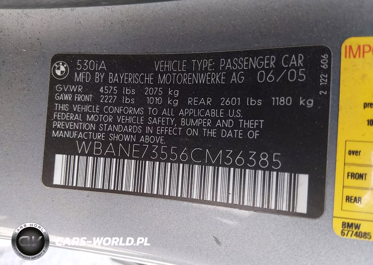 2006 BMW 530I VIN:WBANE73556CM36385 - 9