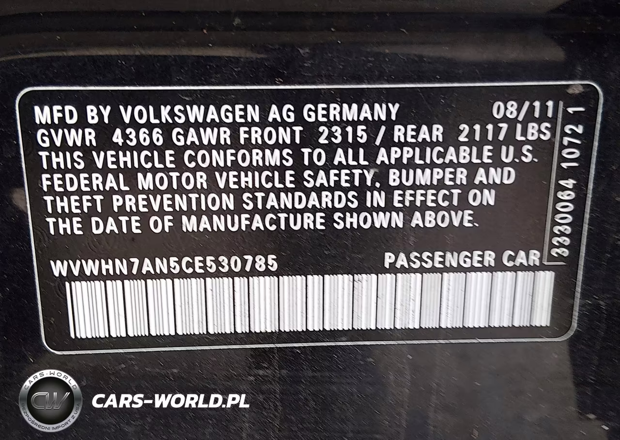 2012 Volkswagen Cc Lux Plus VIN:WVWHN7AN5CE530785 - 9