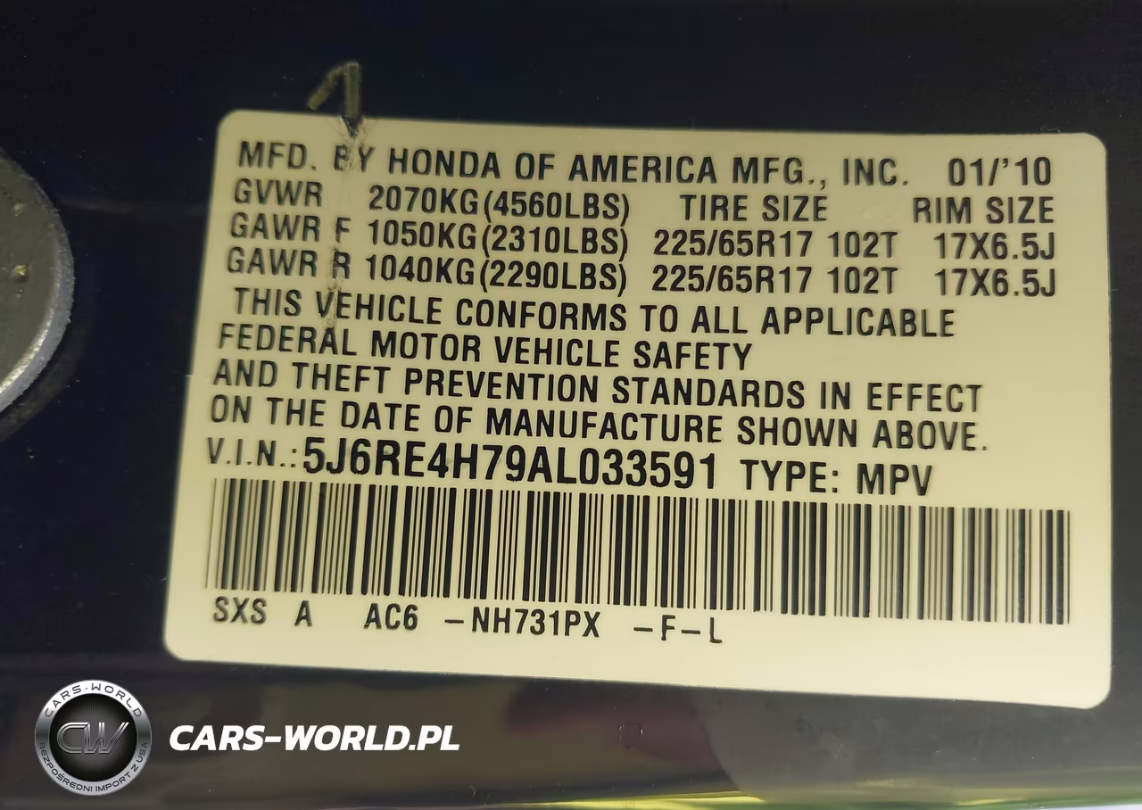 2010 Honda Cr-V Ex-L VIN:5J6RE4H79AL033591 - 9