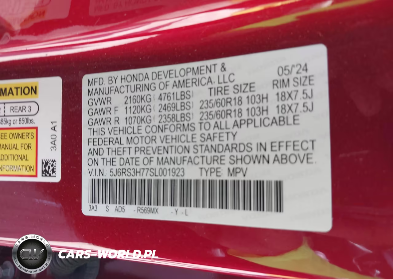 2025 Honda Cr-V Ex-L 2Wd VIN:5J6RS3H77SL001923 - 9