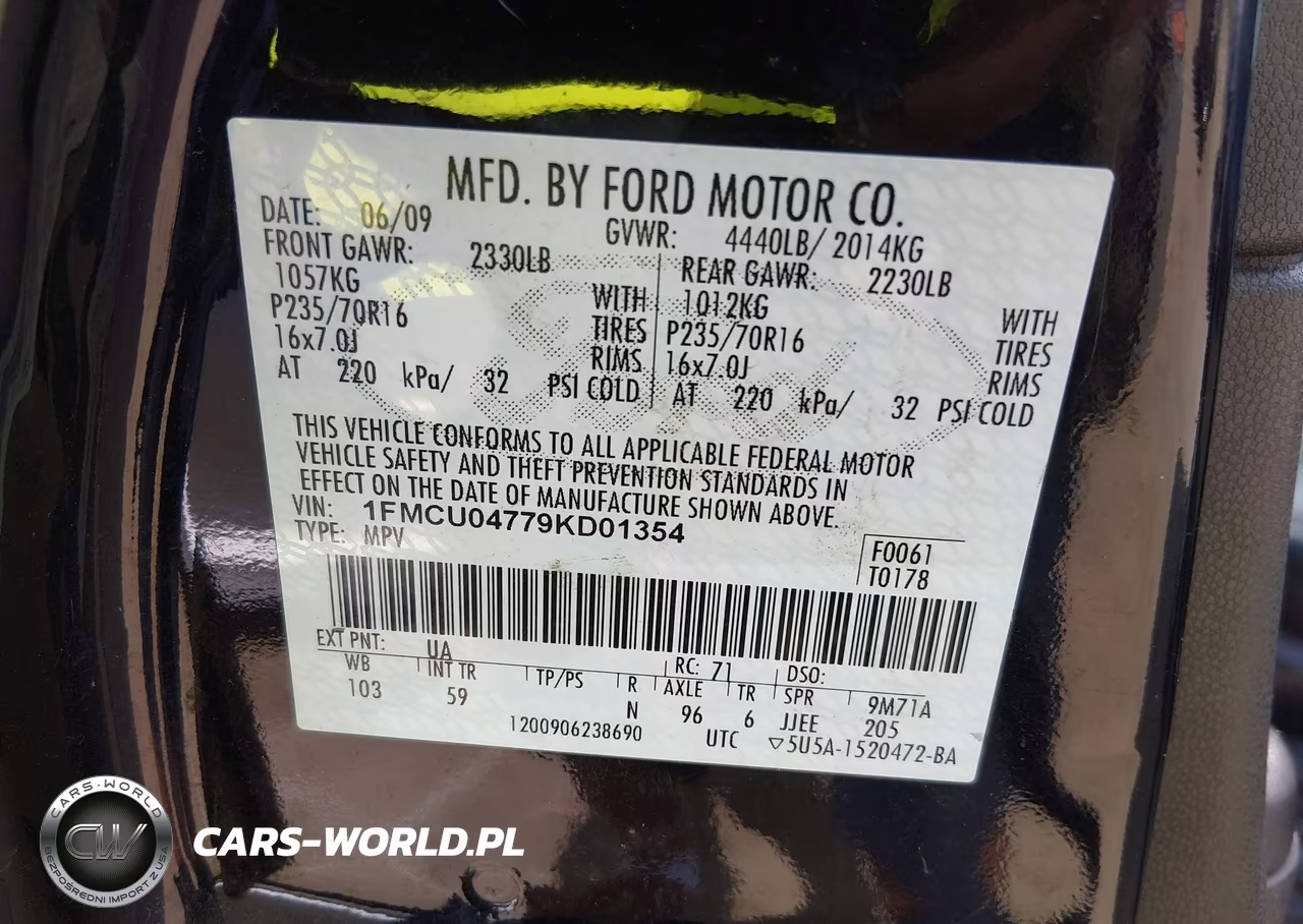 2009 Ford Escape Limited VIN:1FMCU04779KD01354 - 9