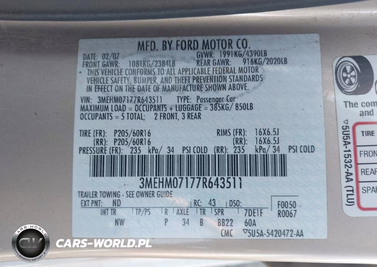 2007 Mercury Milan V6 (120A) VIN:3MEHM07177R643511 - 9