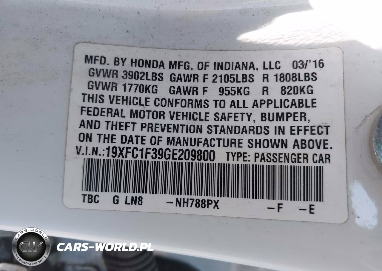 2016 Honda Civic Ex-T VIN:19XFC1F39GE209800 - 9