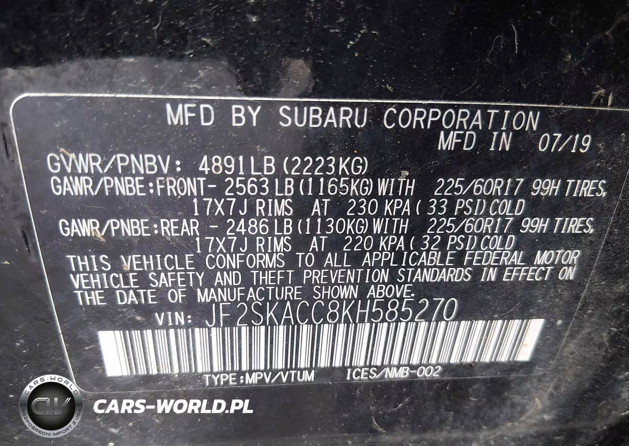 2019 Subaru Forester VIN:JF2SKACC8KH585270 - 9