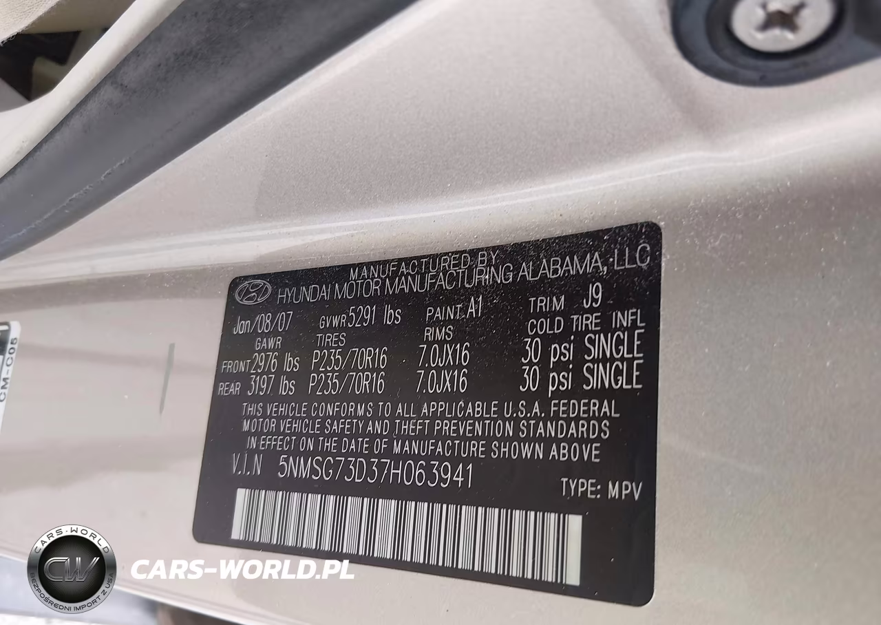 2007 Hyundai Santa Fe Gls VIN:5NMSG73D37H063941 - 9