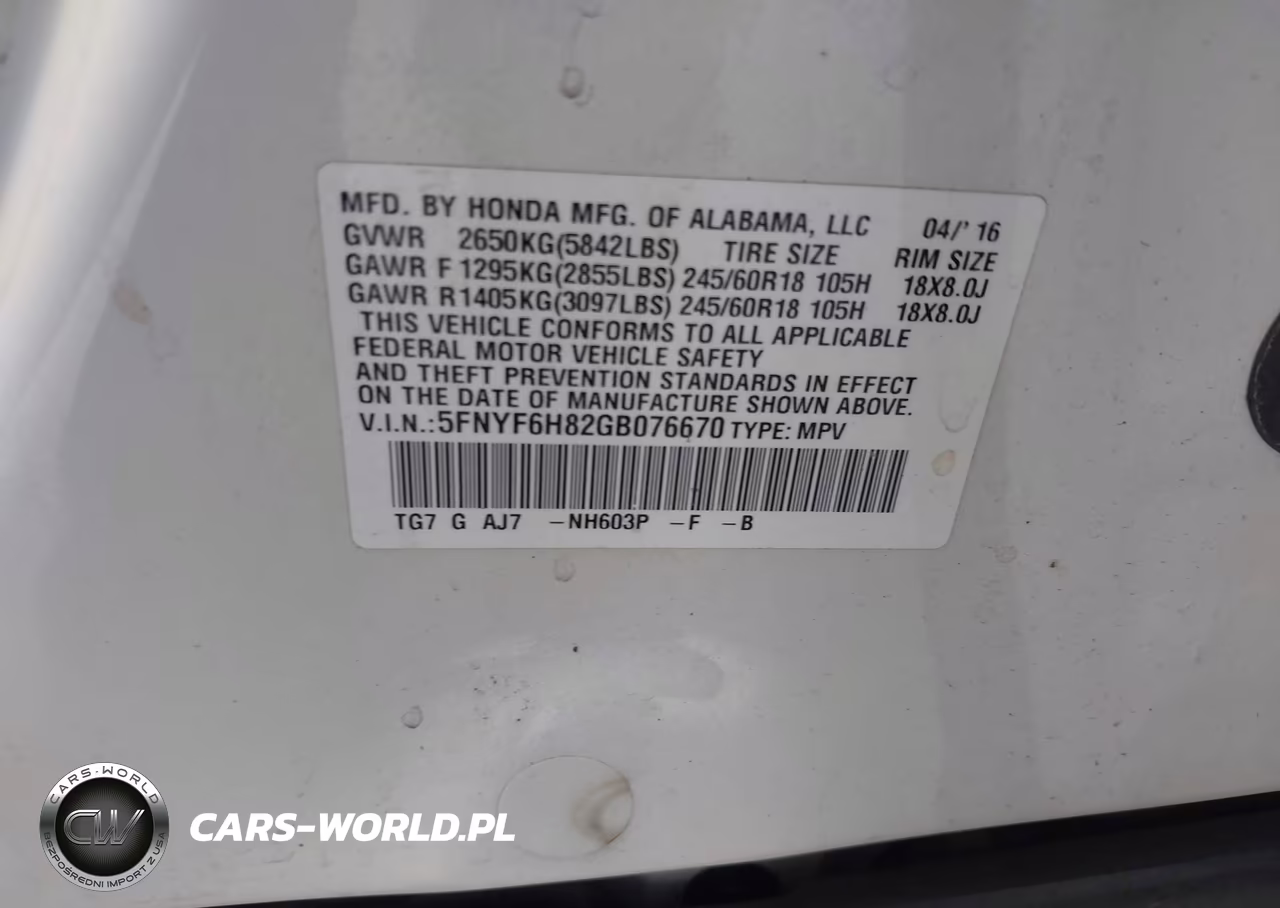 2016 Honda Pilot Ex-L VIN:5FNYF6H82GB076670 - 9