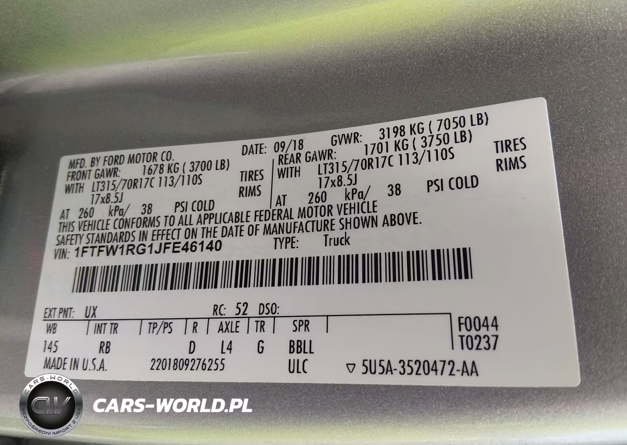 2018 Ford F-150 Raptor VIN:1FTFW1RG1JFE46140 - 9