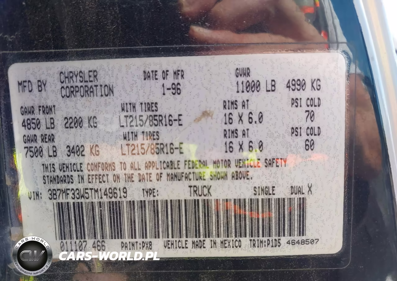 1996 Dodge Ram 3500 VIN:3B7MF33W5TM149619 - 8