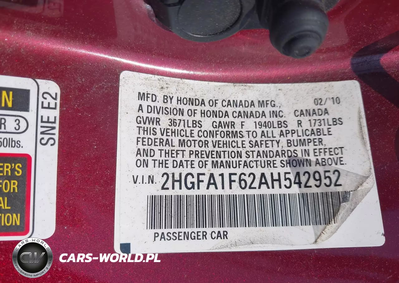 2010 Honda Civic Lx-S VIN:2HGFA1F62AH542952 - 9