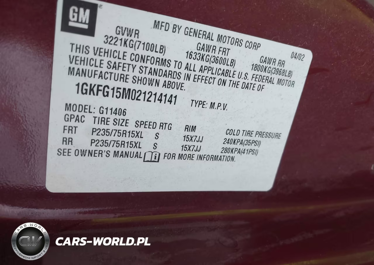 2002 GMC Savana Passenger Standard VIN:1GKFG15M021214141 - 9