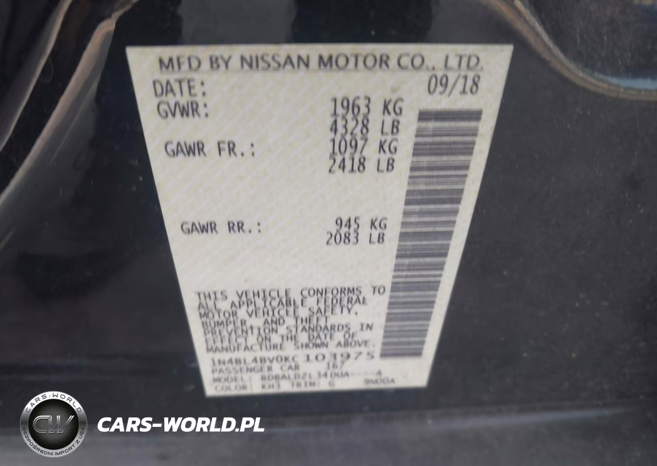 2019 Nissan Altima 2.5 S VIN:1N4BL4BV0KC103975 - 9