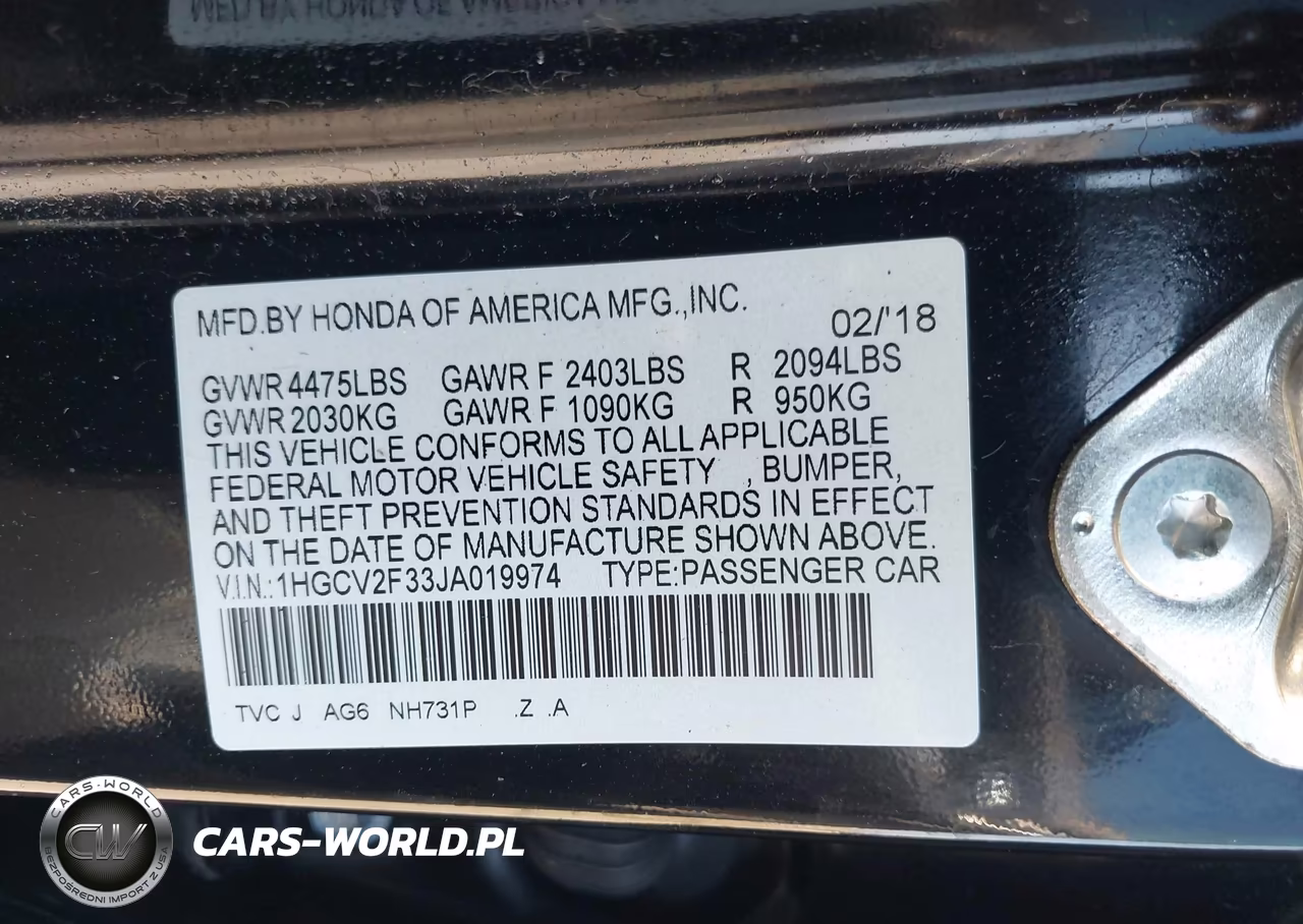 2018 Honda Accord Sport 2.0T VIN:1HGCV2F33JA019974 - 9