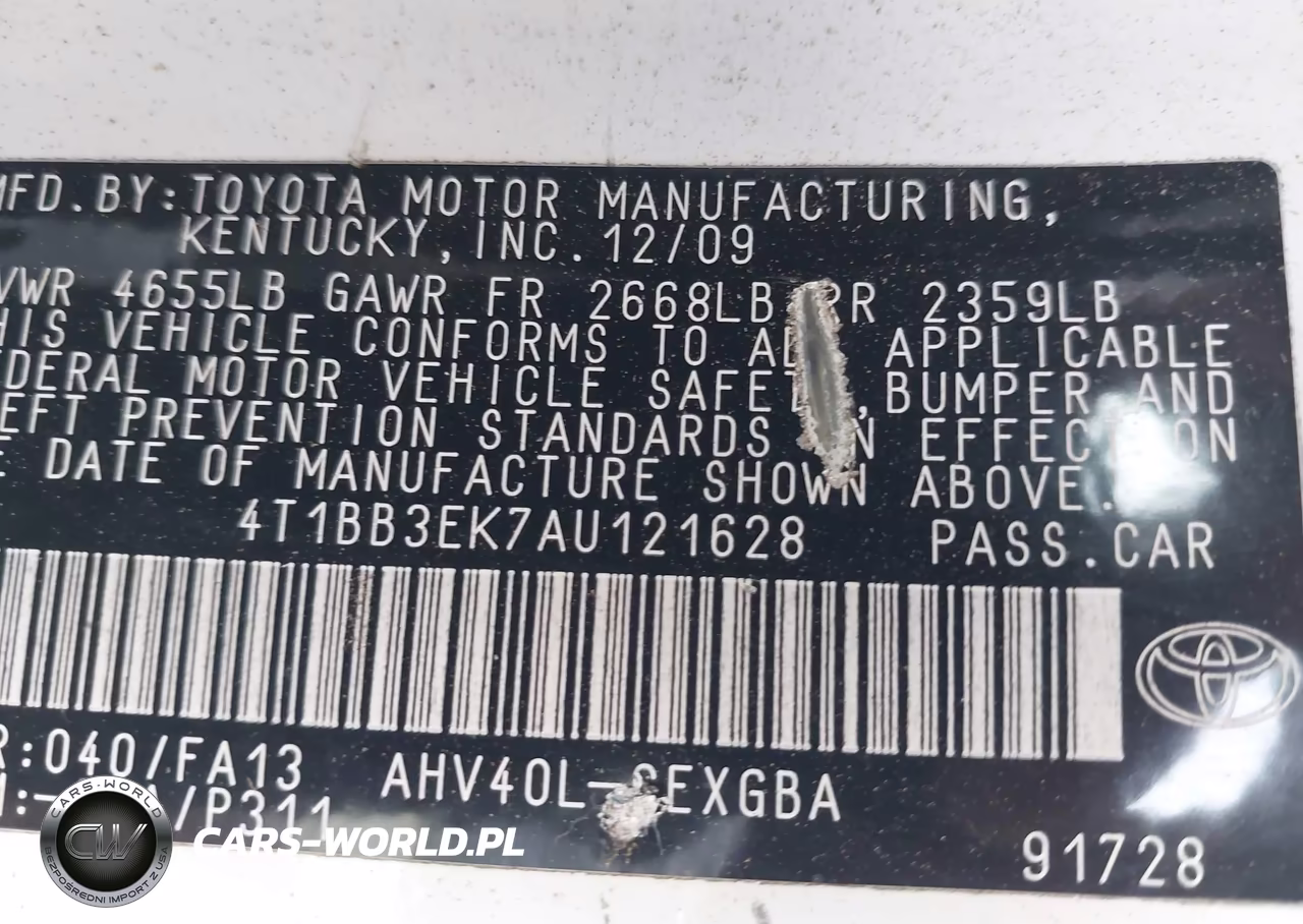 2010 Toyota Camry Hybrid VIN:4T1BB3EK7AU121628 - 9