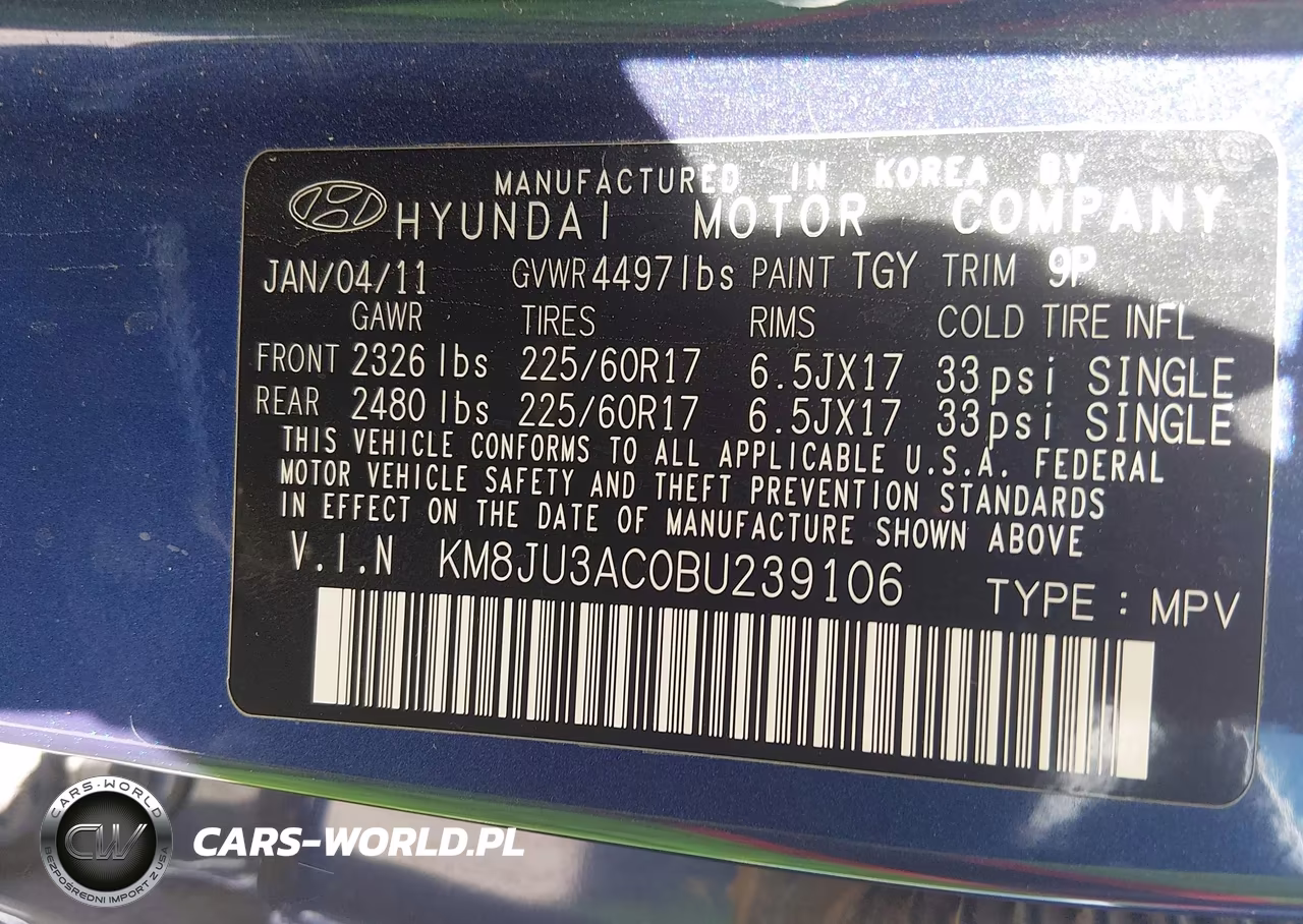 2011 Hyundai Tucson Gls VIN:KM8JU3AC0BU239106 - 9