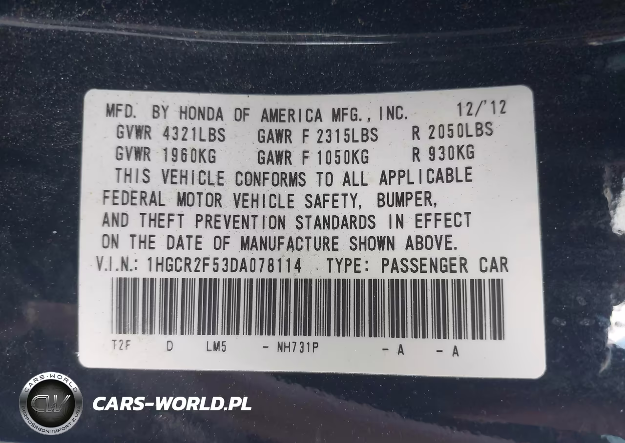 2013 Honda Accord Sport VIN:1HGCR2F53DA078114 - 9