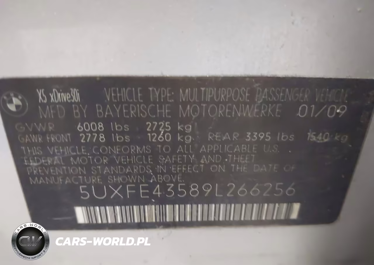 2009 BMW X5 xDrive30I VIN:5UXFE43589L266256 - 9
