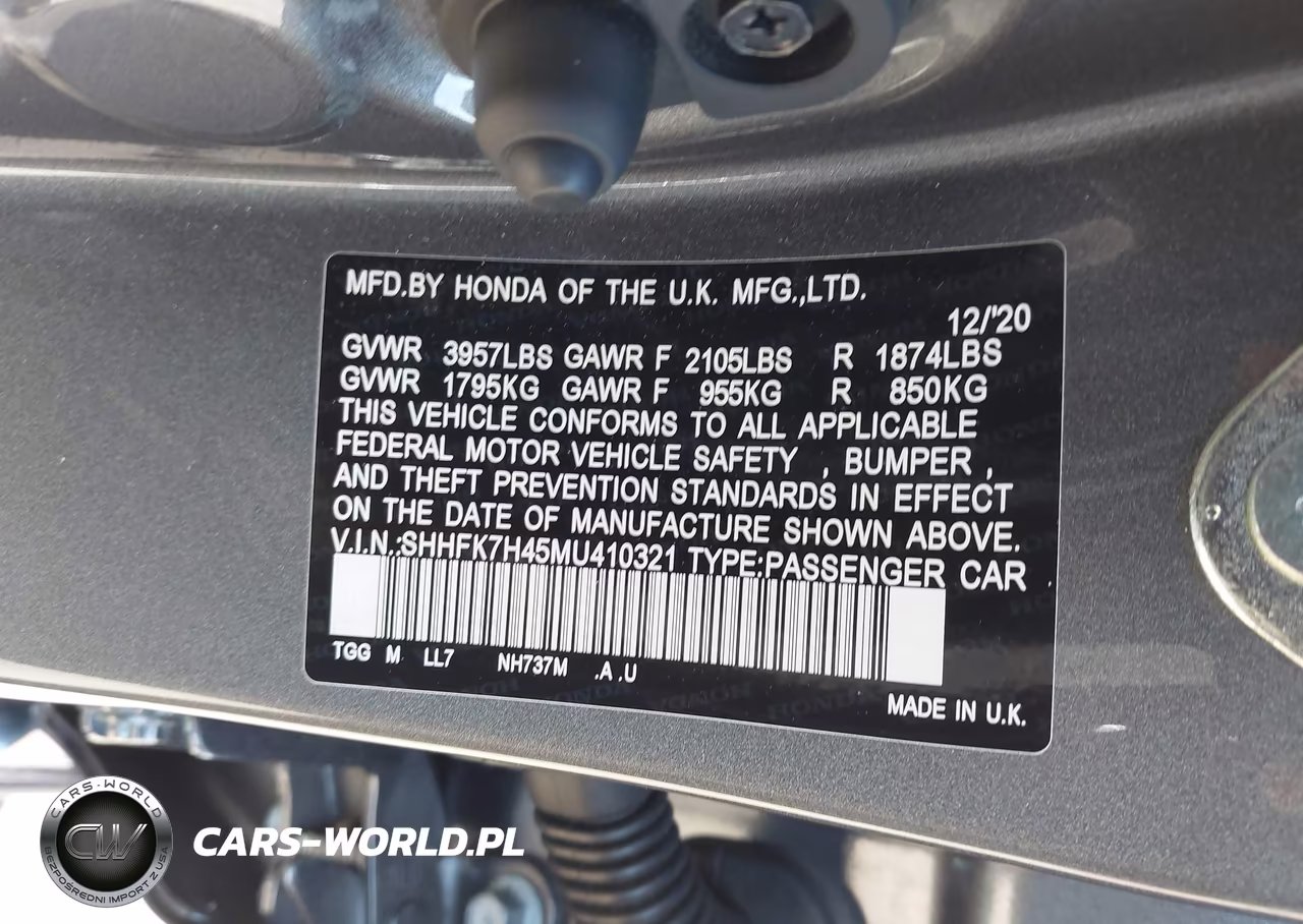 2021 Honda Civic Sport VIN:SHHFK7H45MU410321 - 9