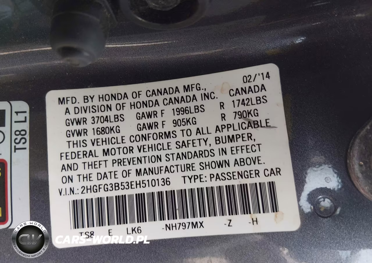 2014 Honda Civic Lx VIN:2HGFG3B53EH510136 - 9