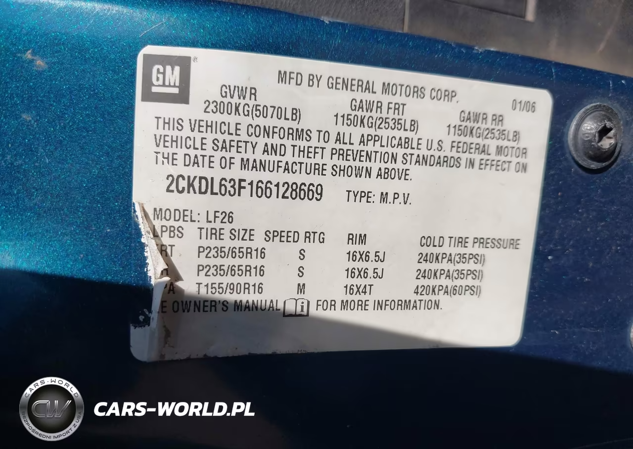 2006 Pontiac Torrent VIN:2CKDL63F166128669 - 9