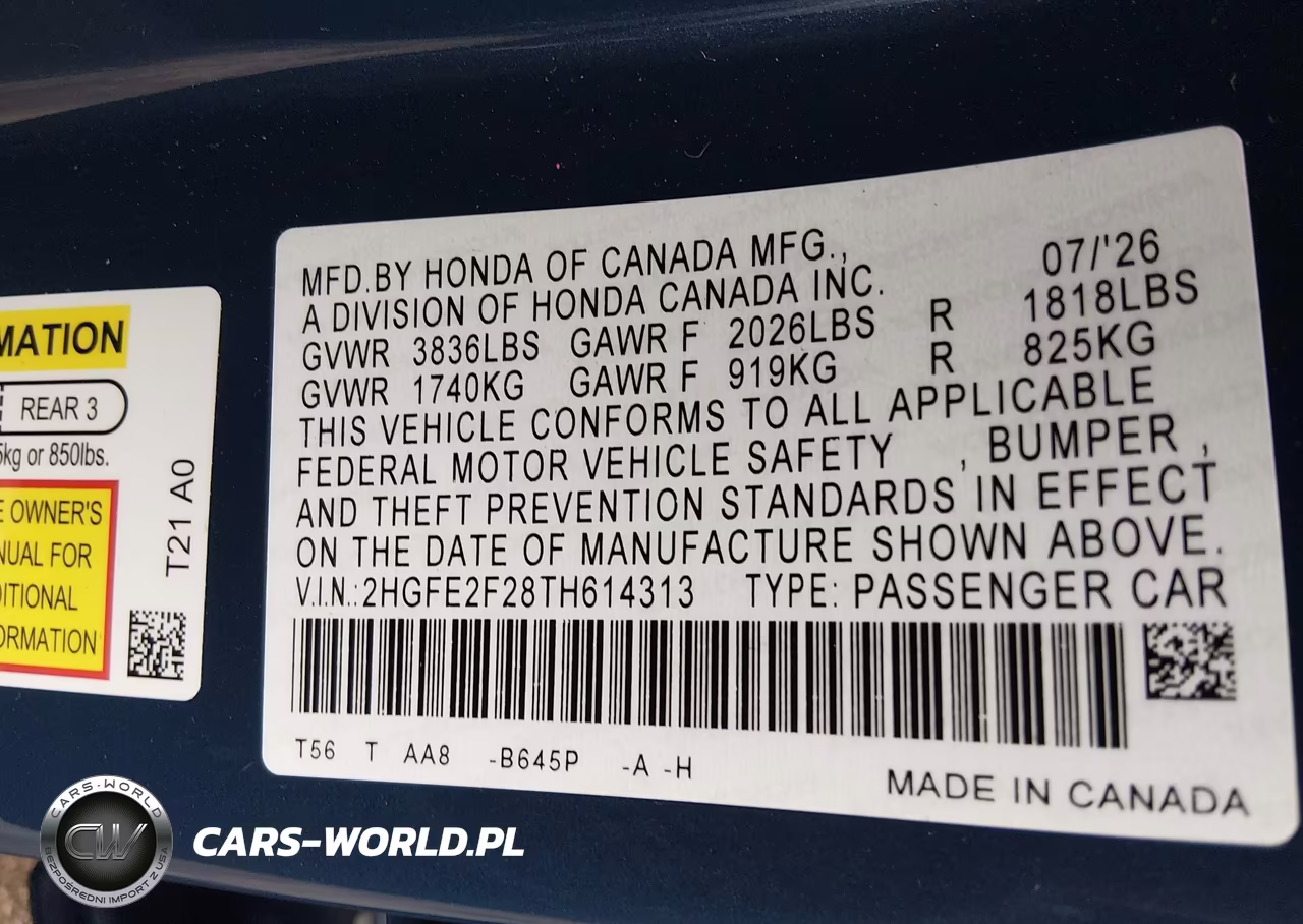 2026 Honda Civic Lx VIN:2HGFE2F28TH614313 - 9