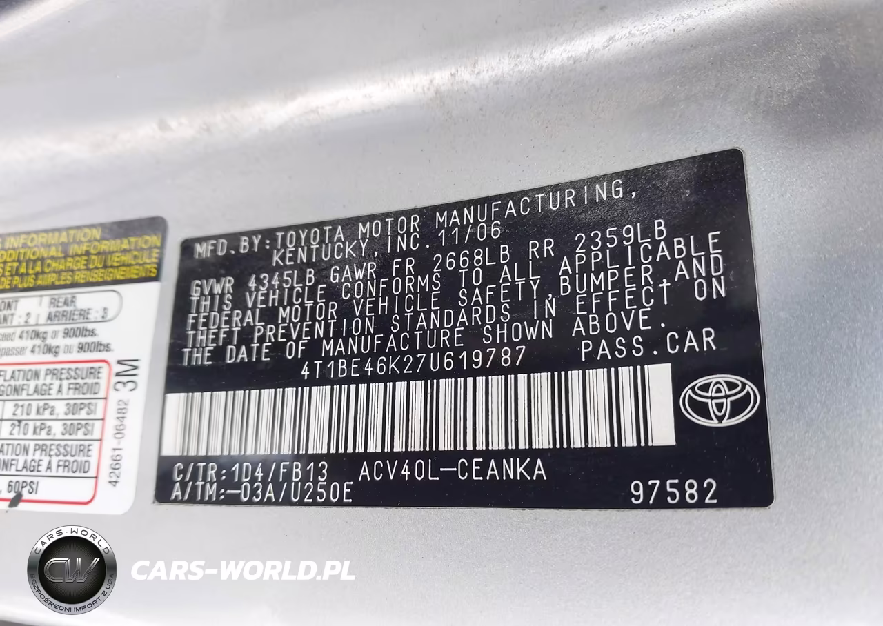 2007 Toyota Camry Le VIN:4T1BE46K27U619787 - 9