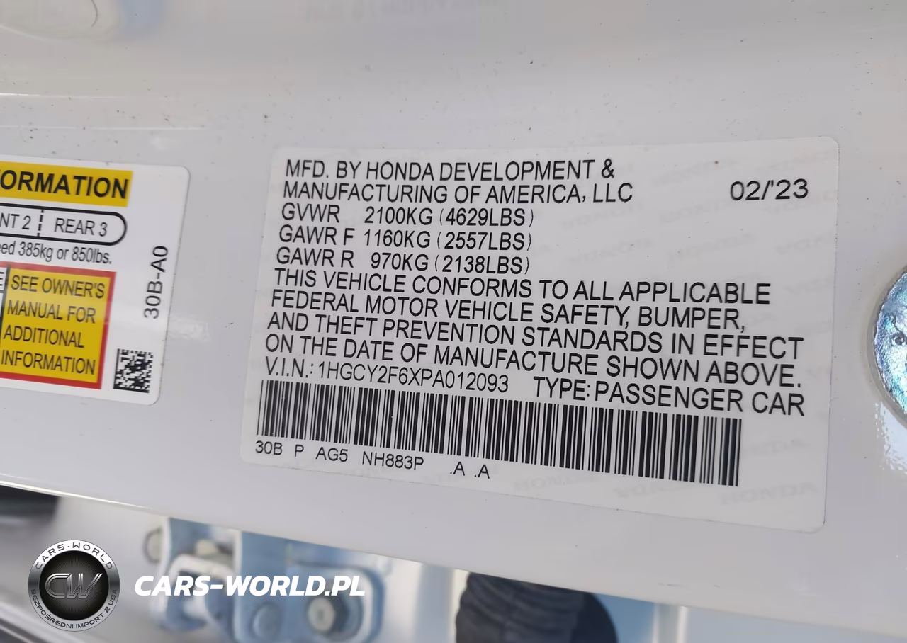 2023 Honda Accord Hybrid Ex-L VIN:1HGCY2F6XPA012093 - 9
