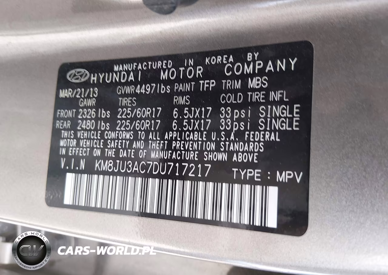 2013 Hyundai Tucson Gls VIN:KM8JU3AC7DU717217 - 9
