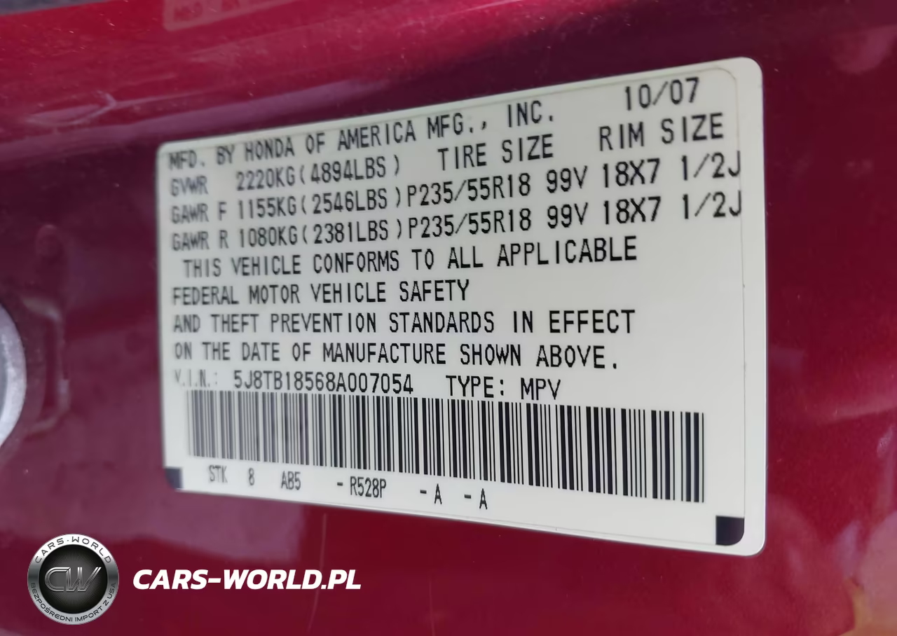2008 Acura Rdx VIN:5J8TB18568A007054 - 9
