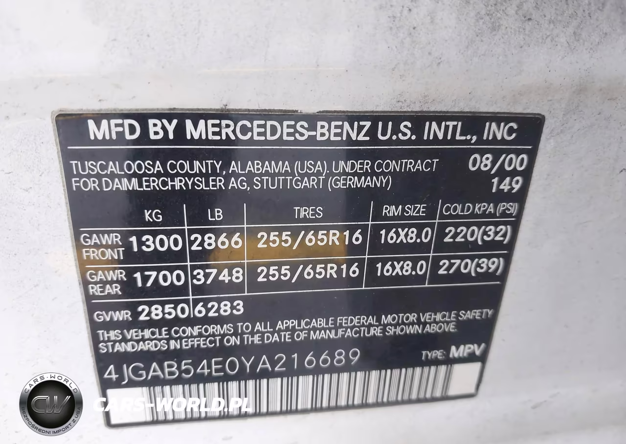 2000 Mercedes-Benz Ml 320 VIN:4JGAB54E0YA216689 - 9