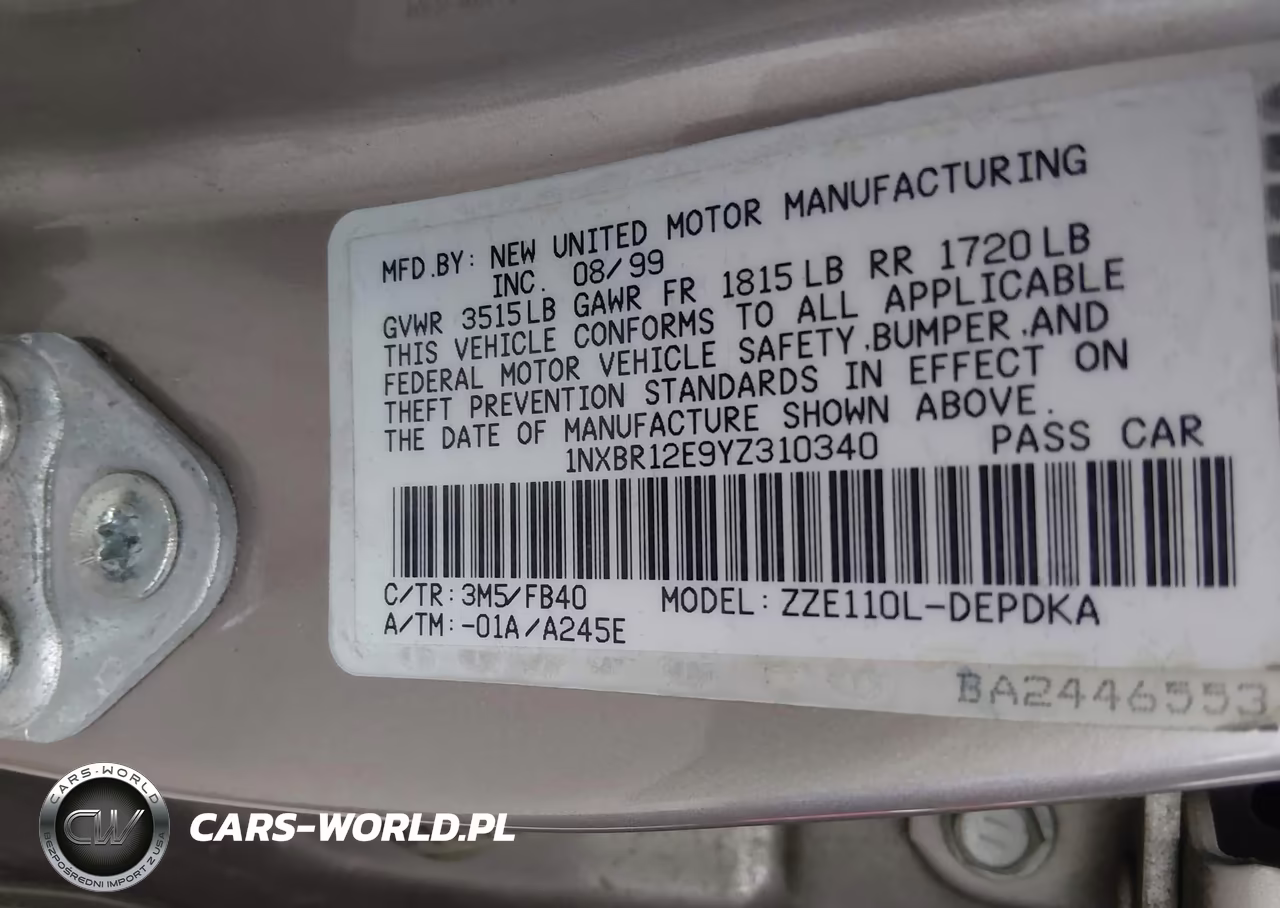 2000 Toyota Corolla Ce VIN:1NXBR12E9YZ310340 - 9