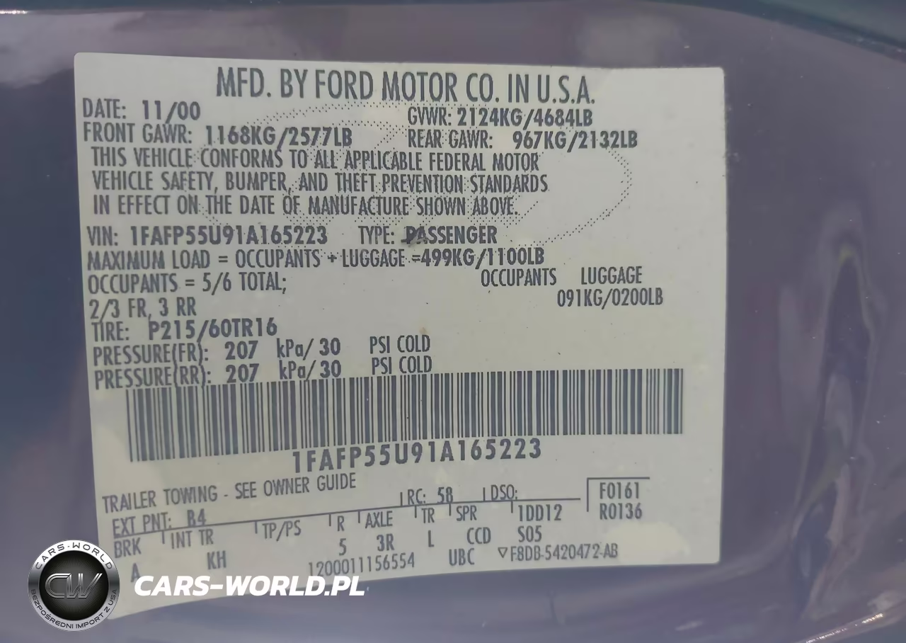 2001 Ford Taurus Ses VIN:1FAFP55U91A165223 - 9