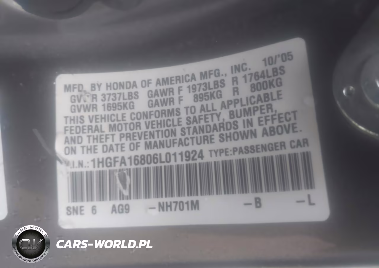 2006 Honda Civic Ex VIN:1HGFA16806L011924 - 9