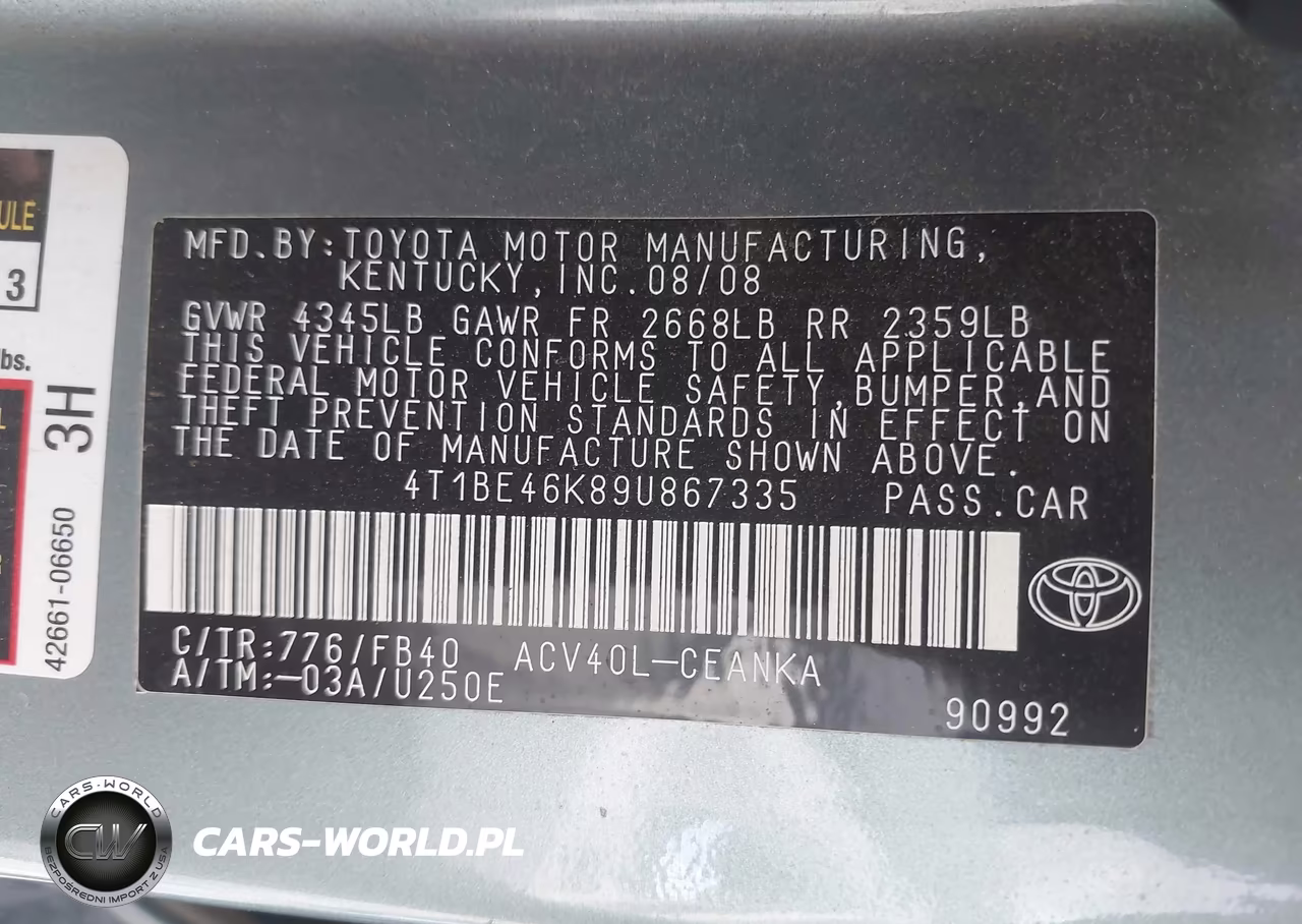 2009 Toyota Camry Le VIN:4T1BE46K89U867335 - 9