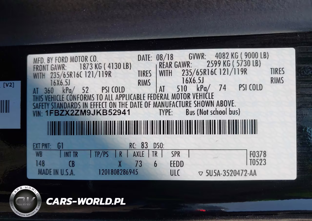 2018 Ford Transit-350 Xl VIN:1FBZX2ZM9JKB52941 - 9