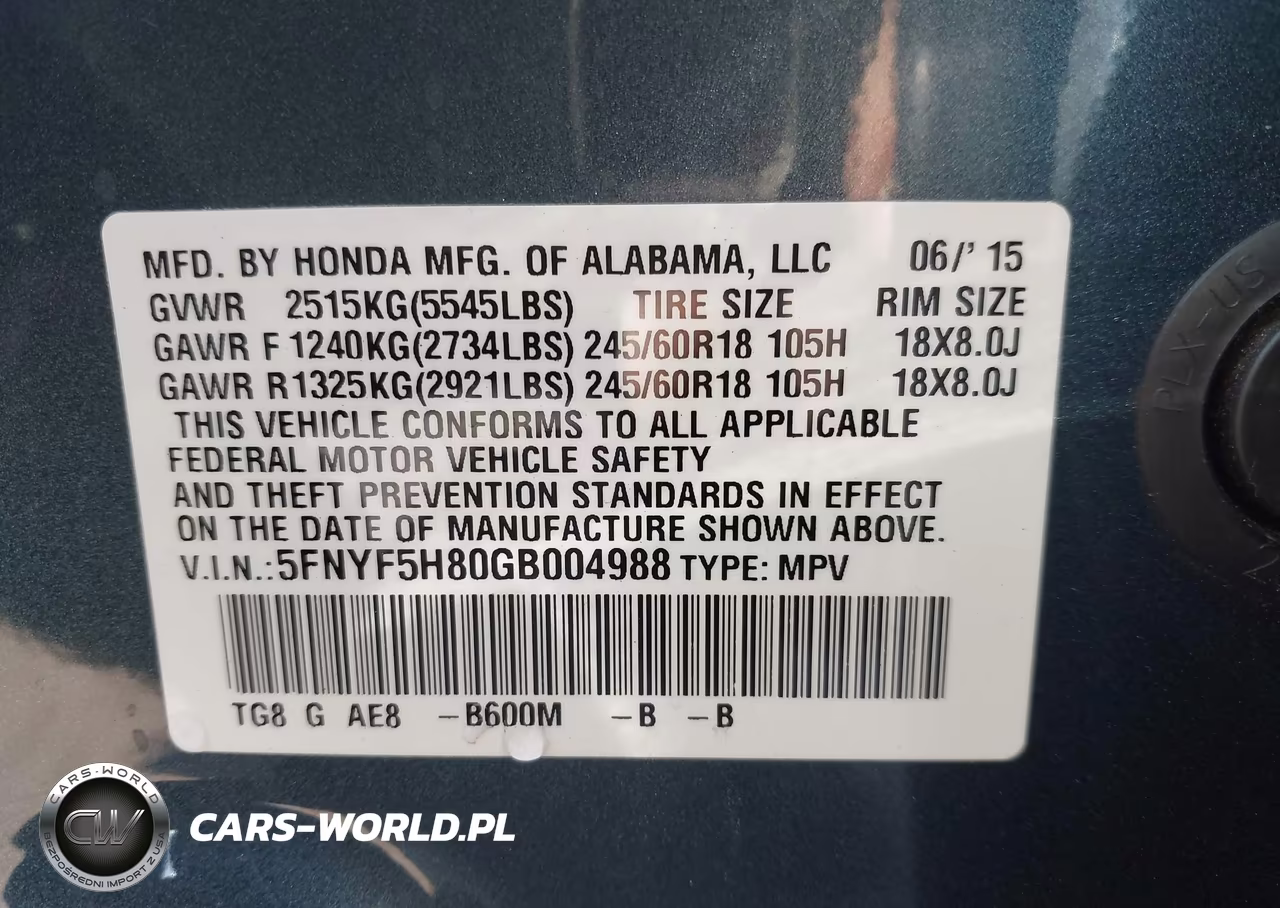 2016 Honda Pilot Ex-L VIN:5FNYF5H80GB004988 - 9