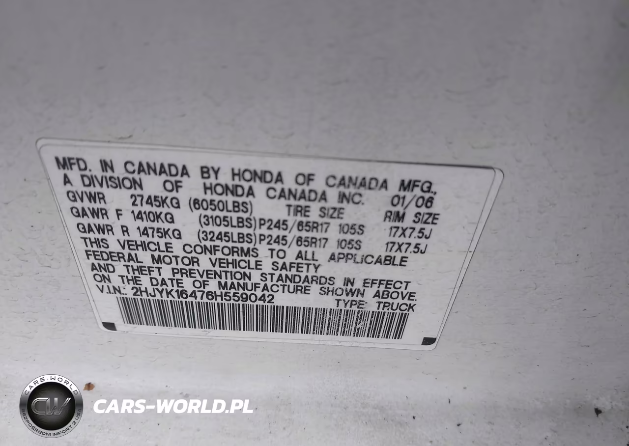 2006 Honda Ridgeline Rts VIN:2HJYK16476H559042 - 9