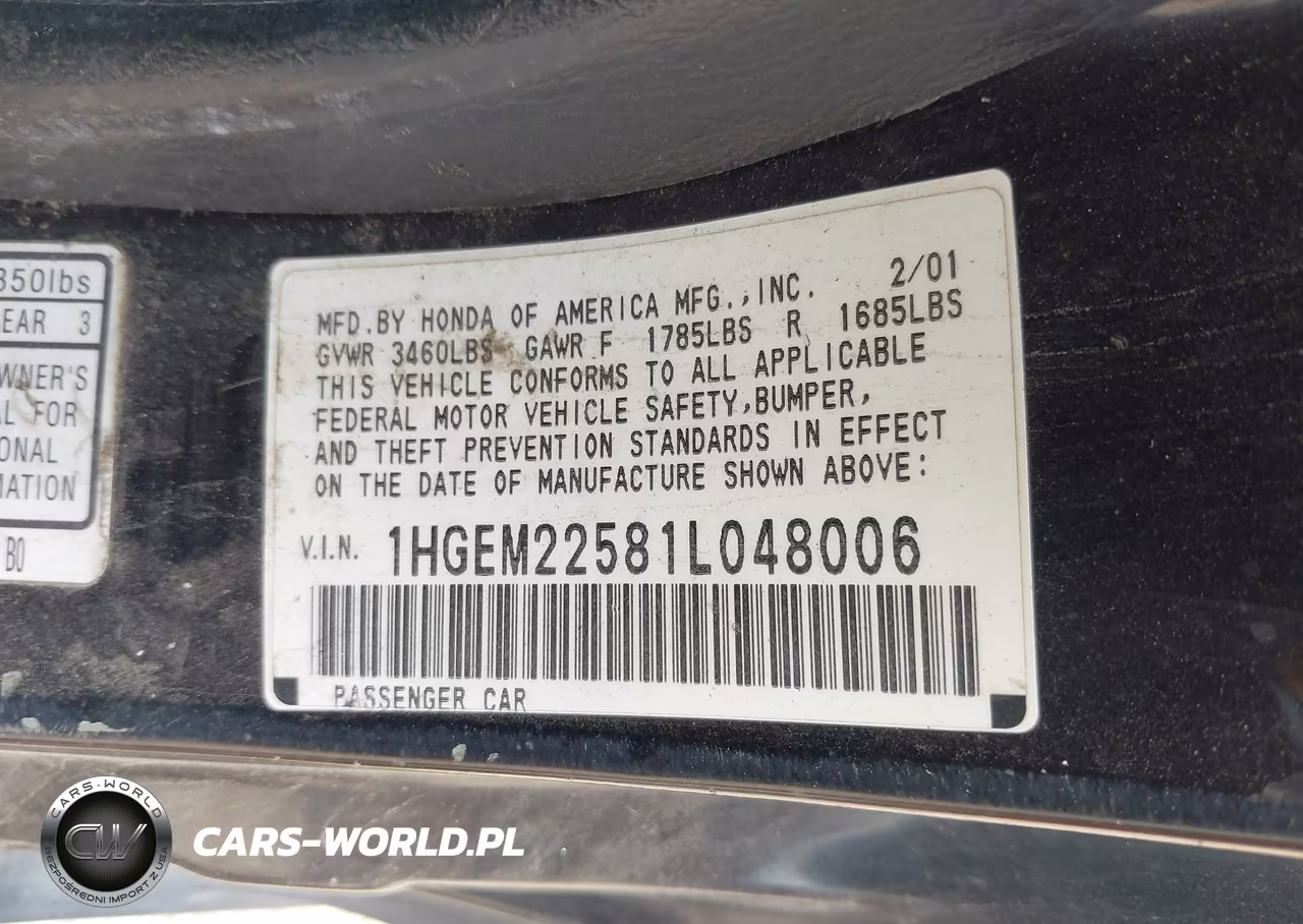 2001 Honda Civic Lx VIN:1HGEM22581L048006 - 9