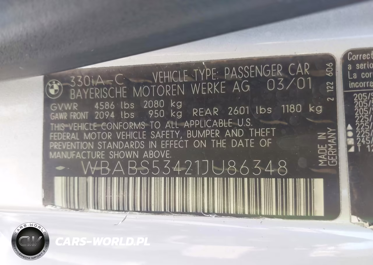 2001 BMW 330Ci VIN:WBABS53421JU86348 - 9