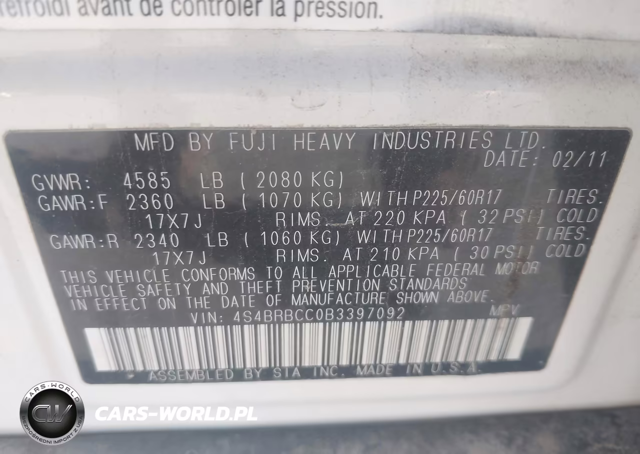 2011 Subaru Outback 2.5I Premium VIN:4S4BRBCC0B3397092 - 9