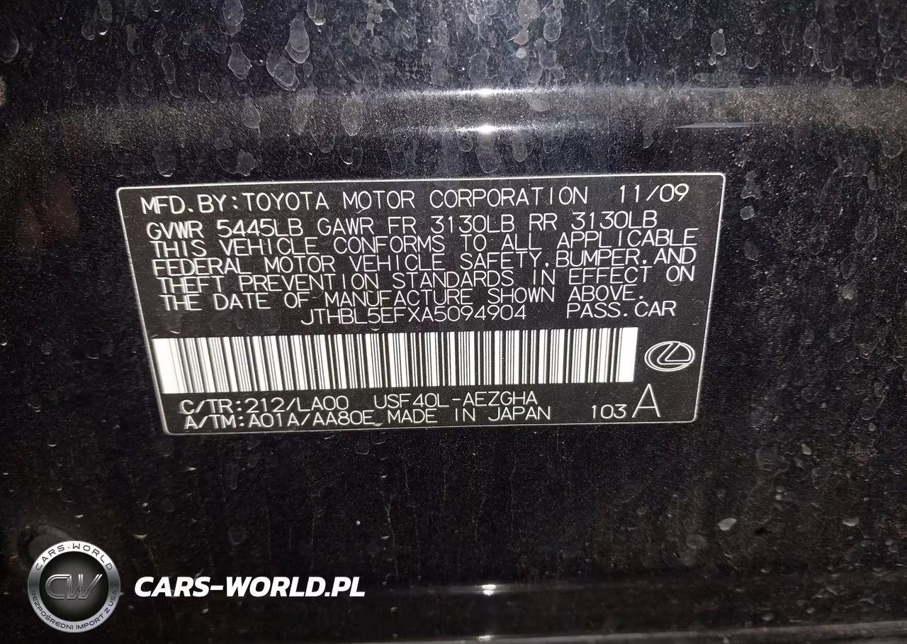 2010 Lexus Ls 460 VIN:JTHBL5EFXA5094904 - 9