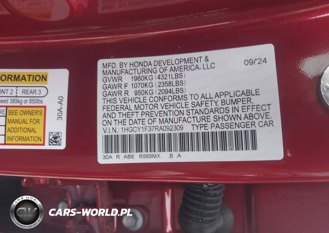 2024 Honda Accord Ex VIN:1HGCY1F37RA092309 - 9