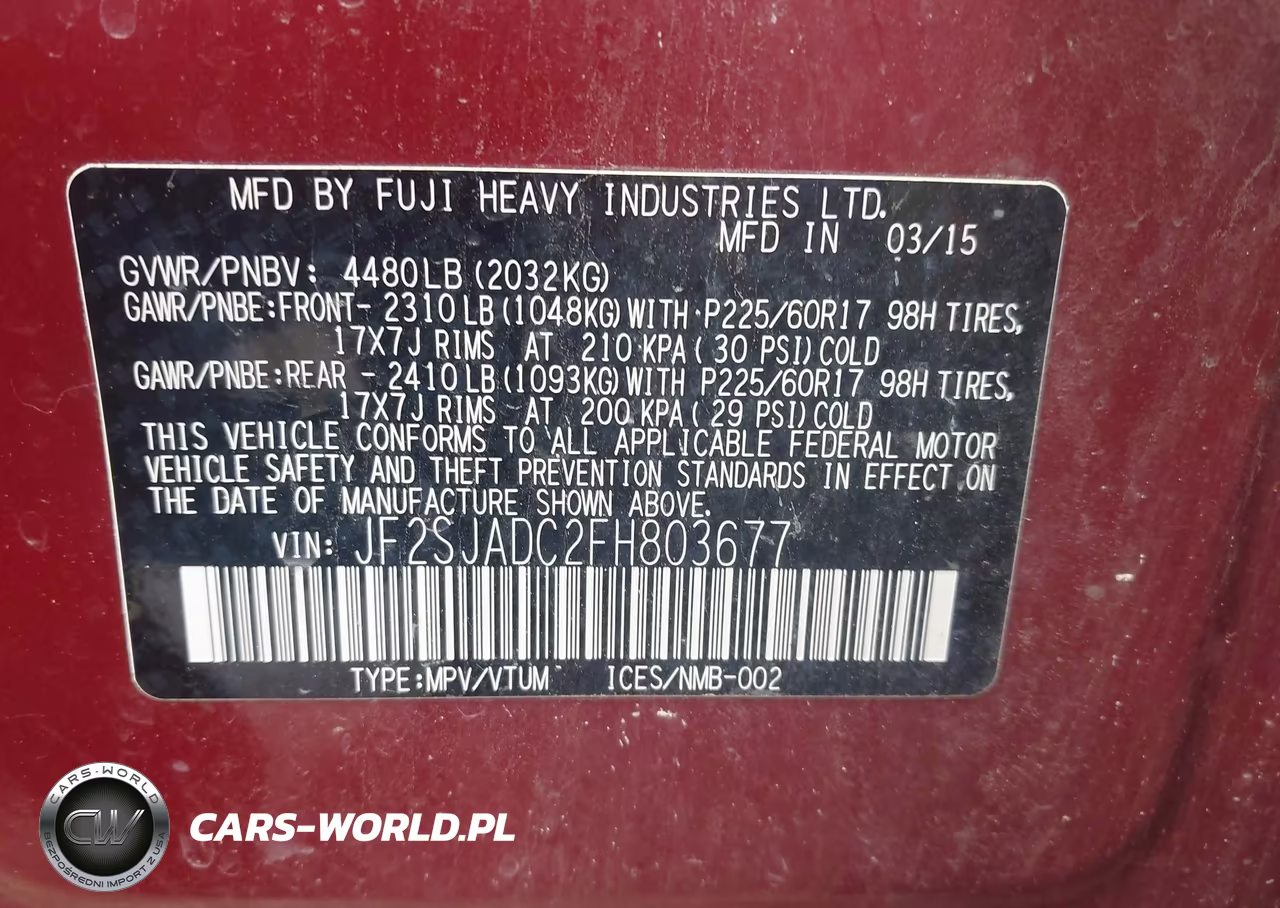 2015 Subaru Forester 2.5I Premium VIN:JF2SJADC2FH803677 - 9