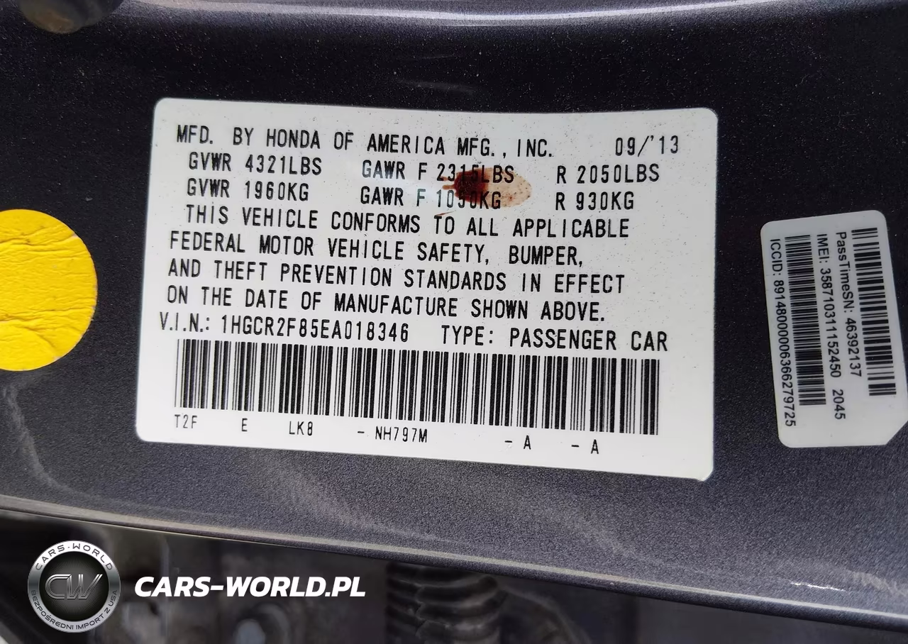 2014 Honda Accord Ex-L VIN:1HGCR2F85EA018346 - 9