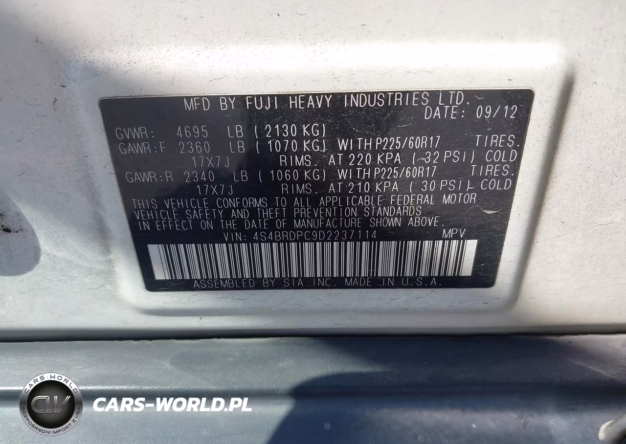 2013 Subaru Outback 3.6R Limited VIN:4S4BRDPC9D2237114 - 9