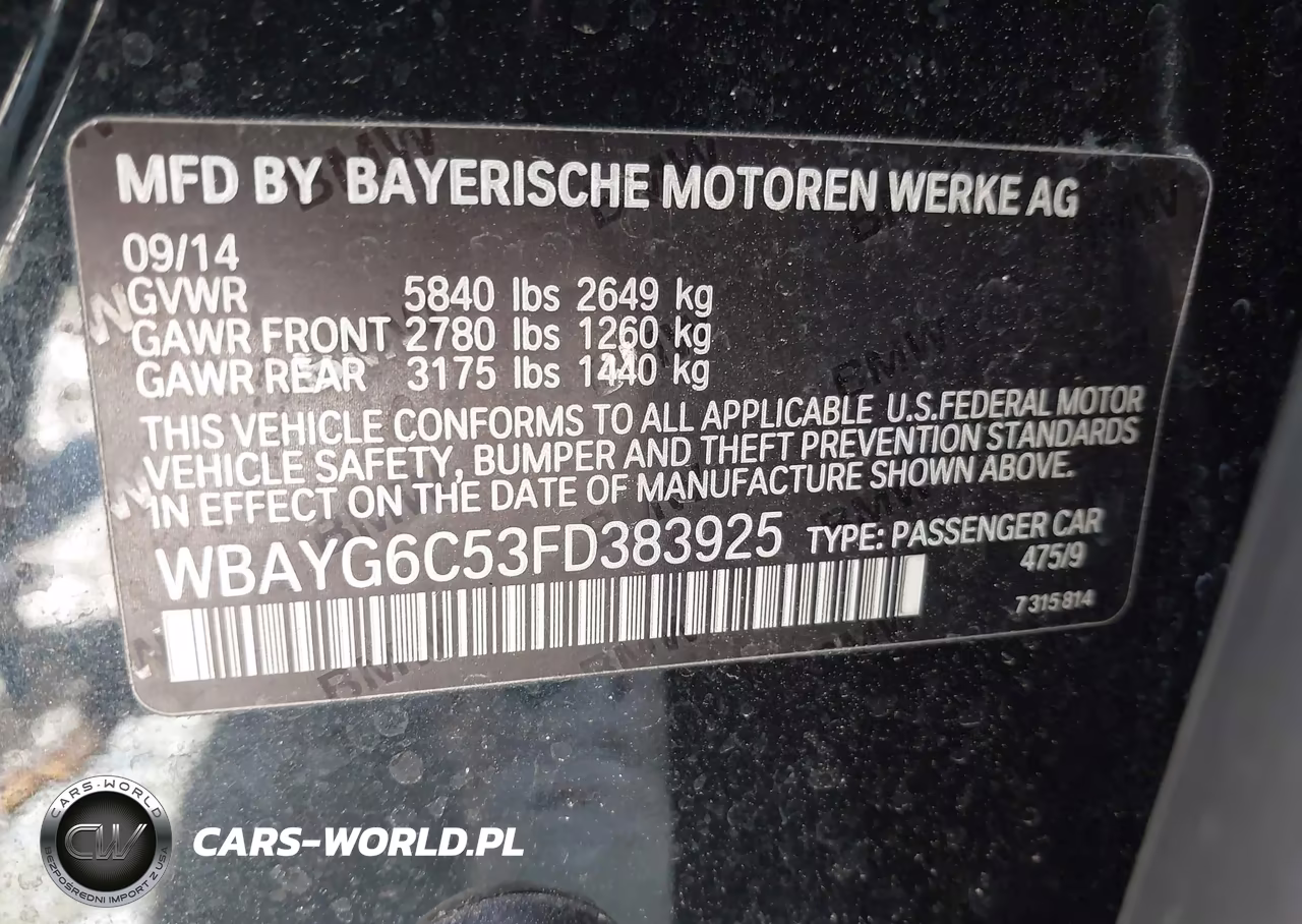2015 BMW 740Ld xDrive VIN:WBAYG6C53FD383925 - 9