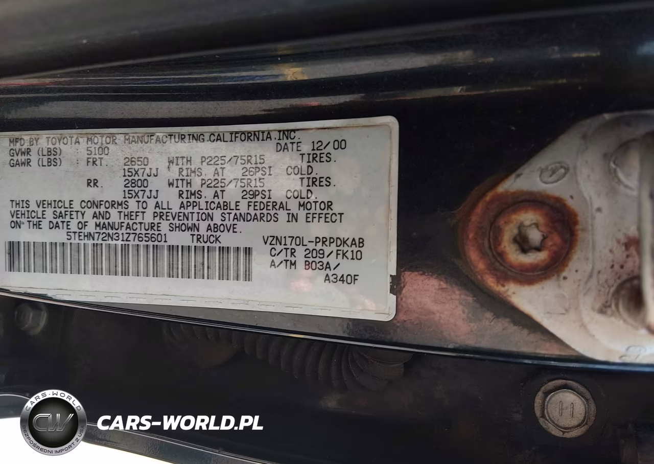 2001 Toyota Tacoma Base V6 VIN:5TEHN72N31Z765601 - 9