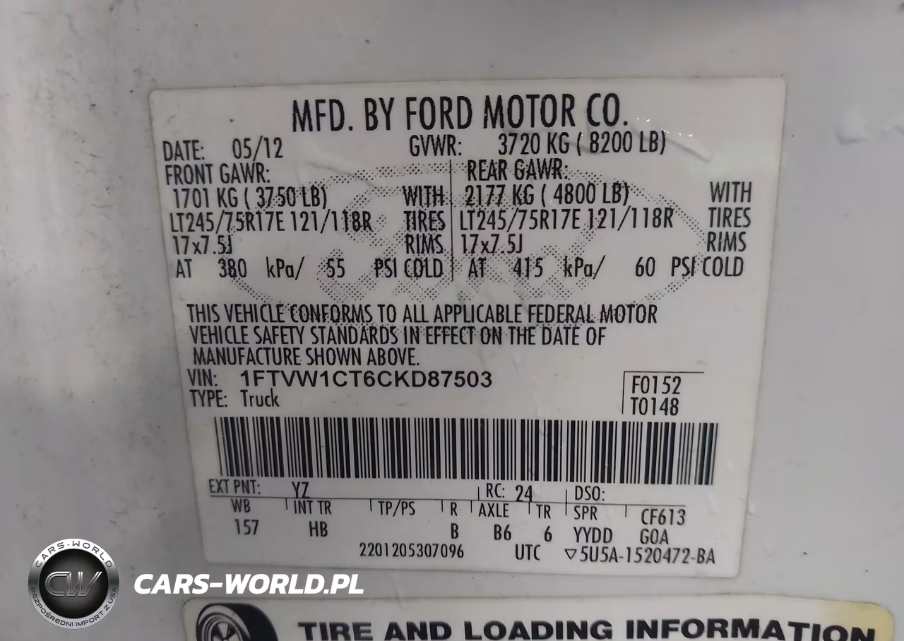 2012 Ford F-150 Lariat W-Hd Payload Pkg VIN:1FTVW1CT6CKD87503 - 9