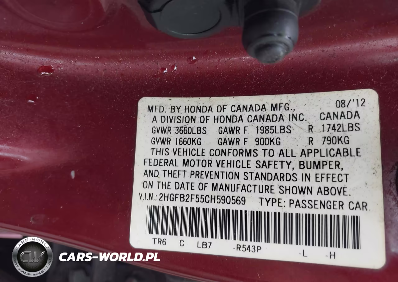 2012 Honda Civic Lx VIN:2HGFB2F55CH590569 - 9